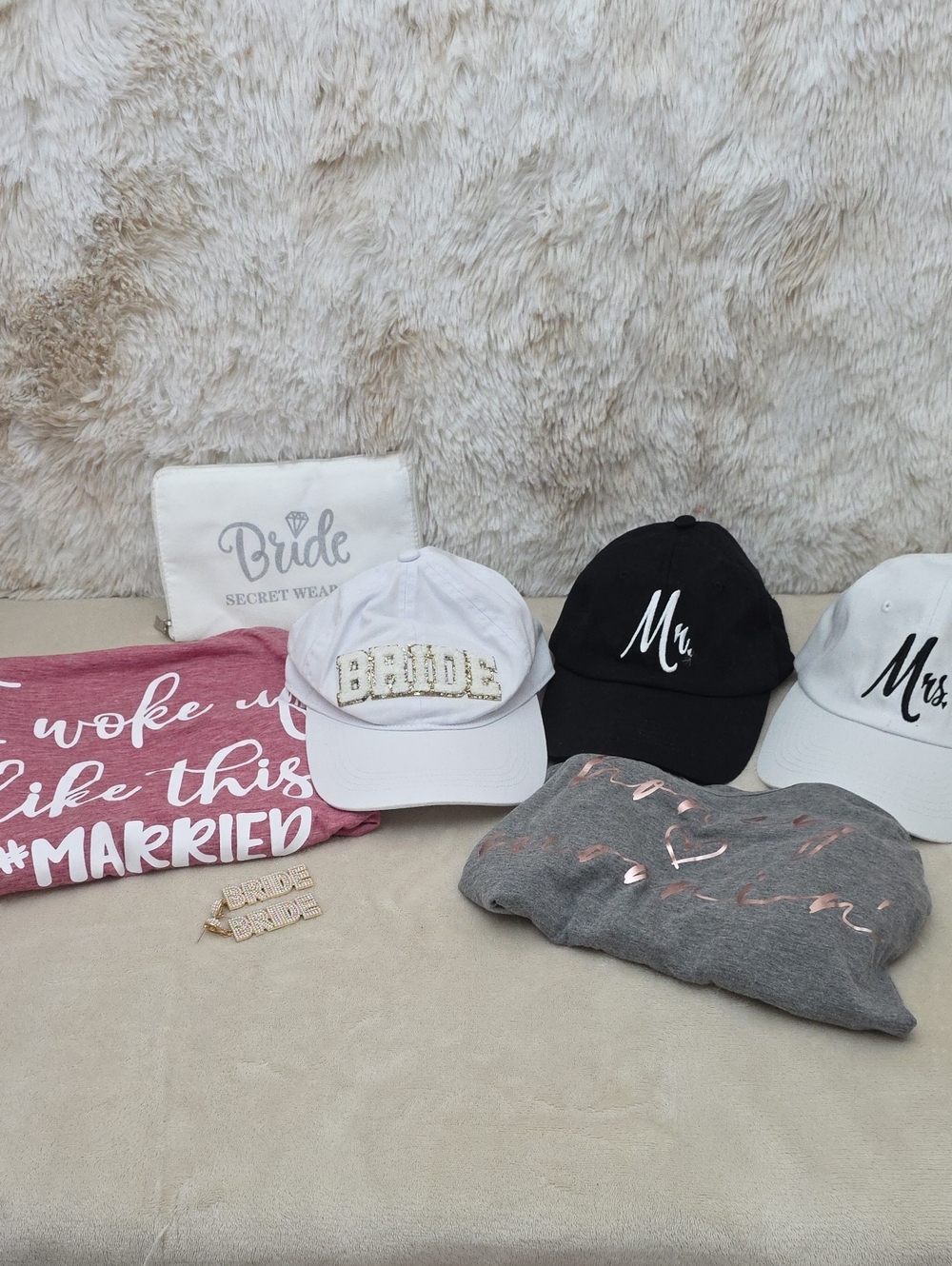 Bridal Bundle Bride Gift Set Hats Shirts Tote Bag Earrings Wedding Bachelorette